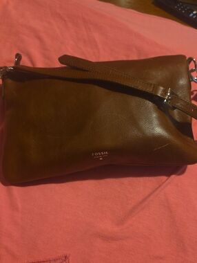 Fossil Dark Brown Leather Crossbody Bag with Adjustable Strap